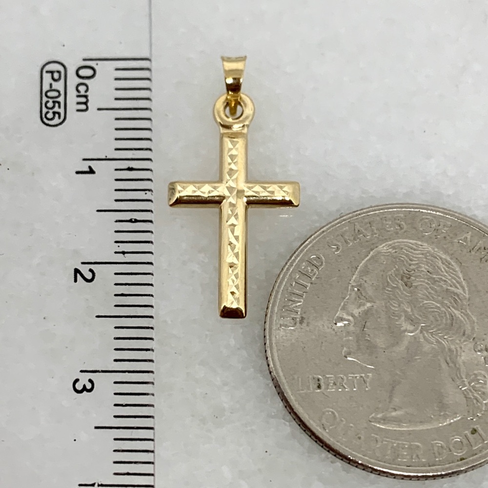 14K Gold 1" Diamond Cut Cross Pendant .45g - Picture 4 of 6